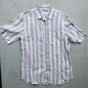 Men's Mario Romano Shirt Beige Striped Linen Button-Down M Light DISTRESSED City